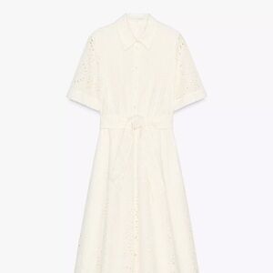 ZARA - ZW Collection Embroidered Dress‎ - Off White Eyelet Dress w/ belt XS